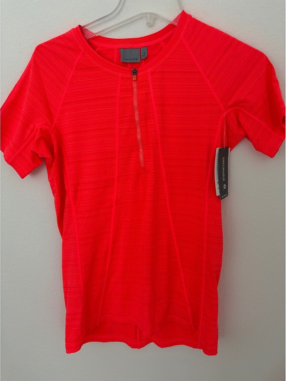 Athleta Women's Medium Orange Short Sleeve Athletic Top with Front Zip